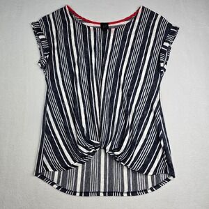 W5 Concepts Anthropologie Women Navy White Striped Cap Sleeve Twist Front Top L